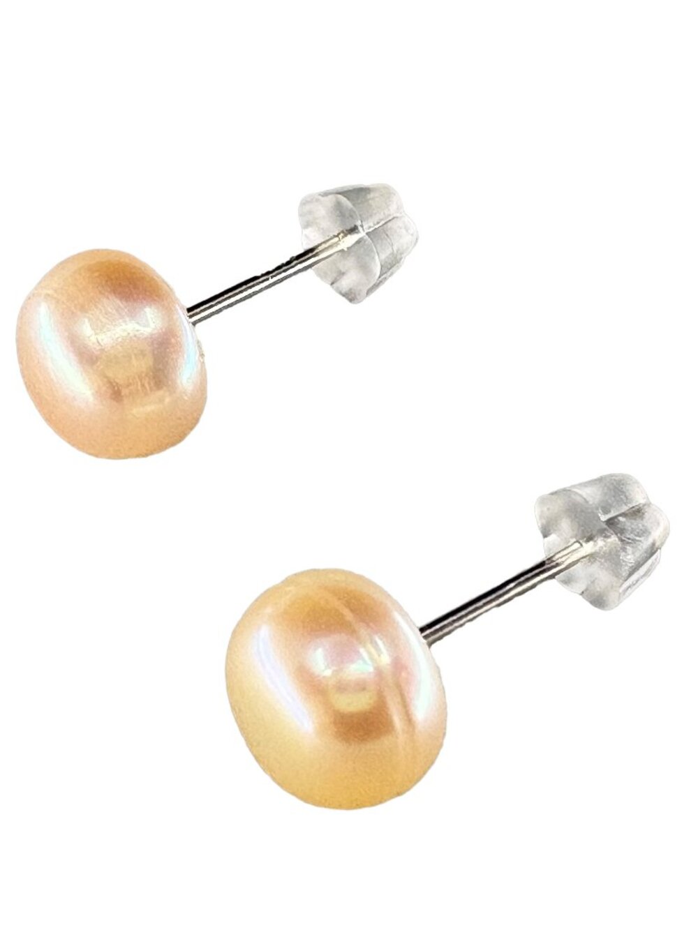 999 Fine Silver Needle Natural Pink Freshwater Pearl Stud Earrings 8x8x18mm